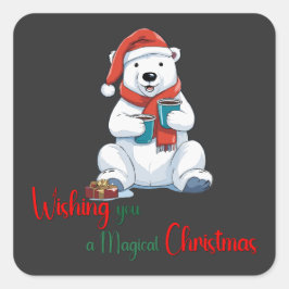Adesivo Quadrado Desejando-lhe uma cerveja mágica de Natal