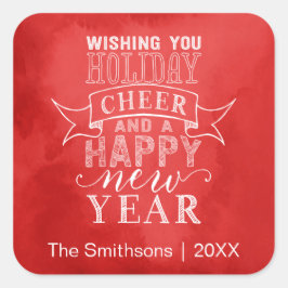 Adesivo Quadrado Desejando Seu Feliz Natal | Vinheta de Aquarela Ve
