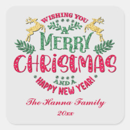 Adesivo Quadrado Desejo-lhe um Feliz Natal e um Feliz ano novo