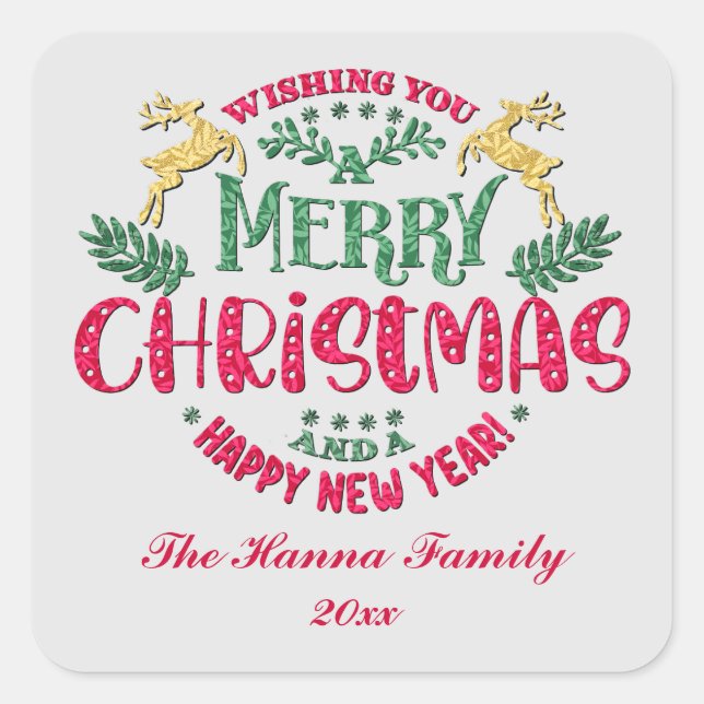Adesivo Quadrado Desejo-lhe um Feliz Natal e um Feliz ano novo (Frente)