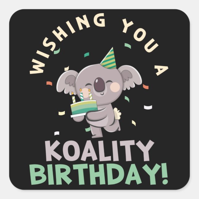 Adesivo Quadrado Desejo-Te Um Aniversário De Koala (Frente)