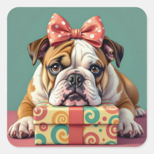 Adesivo Quadrado Desejo-te um Aniversário para ti Funny Bulldog