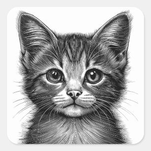 Adesivo Quadrado Desenho Adorável de Gato Jovem