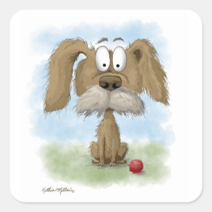 Adesivo Quadrado Desenho Animado Adorável de um Cãozinho Desgrenhad