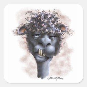 Adesivo Quadrado Desenho Animado de Alpaca Dementida