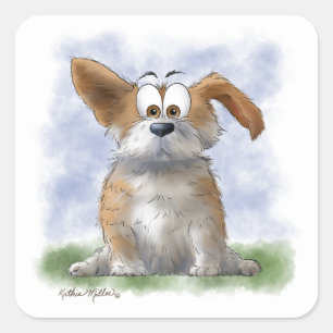 Adesivo Quadrado Desenho Animado de Corgi Fofo