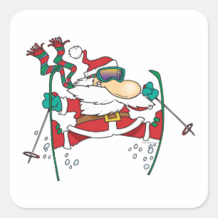 Adesivo Quadrado desenho animado de esqui santa claus