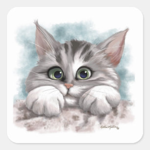 Adesivo Quadrado Desenho animado de gatinho cinza malhado adorável
