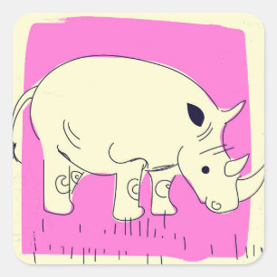 Adesivo Quadrado Desenho animado de rinoceronte estilo retrô