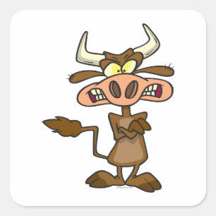 Adesivo Quadrado desenho animado de vaca louca e engraçado para bo