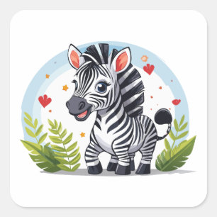 Adesivo Quadrado Desenho animado de zebra fofa