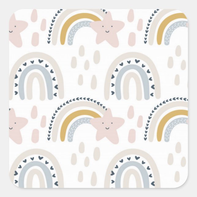 Adesivo Quadrado Desenho Boho Arco-íris Cores Neutras (Frente)