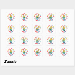 Adesivo Quadrado Desenho colorido com paz, amor e orgulho à mão