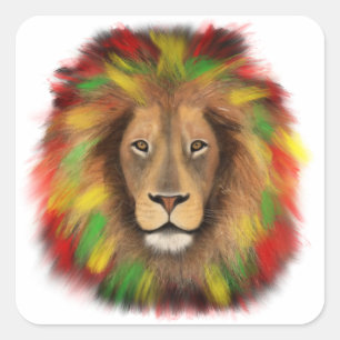Adesivo Quadrado Desenho da cabeça de leão Rasta vermelho amarelo v