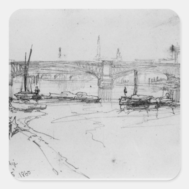 Adesivo Quadrado Desenho da Ponte de Londres, 1860 (Frente)