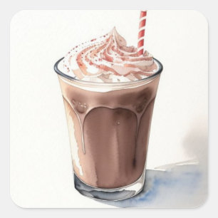 Adesivo Quadrado Desenho de Aquarela de Chocolate Milkshake