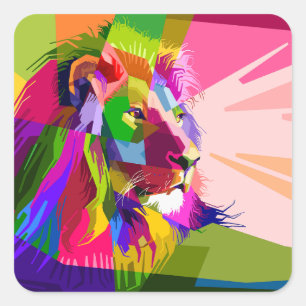 Adesivo Quadrado Desenho de Arte Pop Prismática Colorida de Leão-62