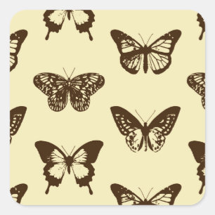 Adesivo Quadrado Desenho de borboleta, castanho de chocolate em beg