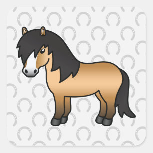 Adesivo Quadrado Desenho de Cartoon Pôneo Shetland