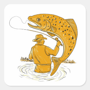 Adesivo Quadrado Desenho de enrolamento da truta do pescador da