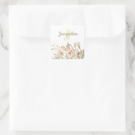 Adesivo Quadrado Desenho de flor de bebê rosa pastel Monograma