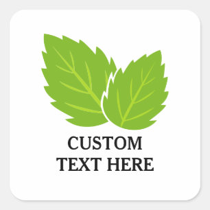 Adesivo Quadrado Desenho de folhas de hortelã verde personalizado