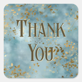 Adesivo Quadrado Desenho de Folhas em Verde Azul e Dourado