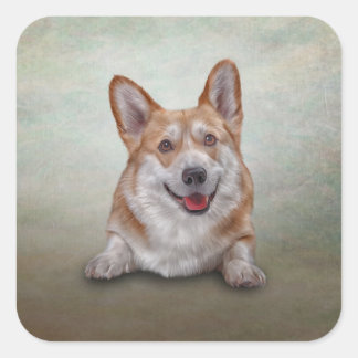 Adesivo Quadrado Desenho de galinha galesa Corgi