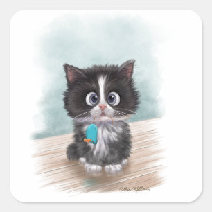 Adesivo Quadrado Desenho de gatinho de smoking adorável