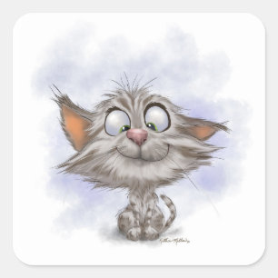 Adesivo Quadrado Desenho de Gatinho Malhado Divertido