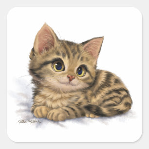 Adesivo Quadrado Desenho de gatinho malhado fofo