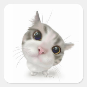 Adesivo Quadrado Desenho de gatinho malhado fofo