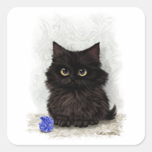 Adesivo Quadrado Desenho de gatinho preto