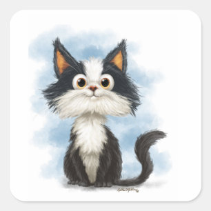 Adesivo Quadrado Desenho de Gato de Tuxedo Fofo