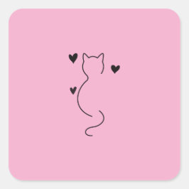 Adesivo Quadrado desenho de gato gatinho fofo com fundo de cor rosa