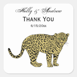 Adesivo Quadrado Desenho de Gato Malhado de Leopardo Onça Vintage