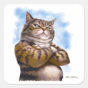 Adesivo Quadrado Desenho de Gato Tabby Durão