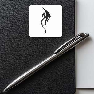 Adesivo Quadrado Desenho de Ilustração Tribal de Dragão Branco Pret