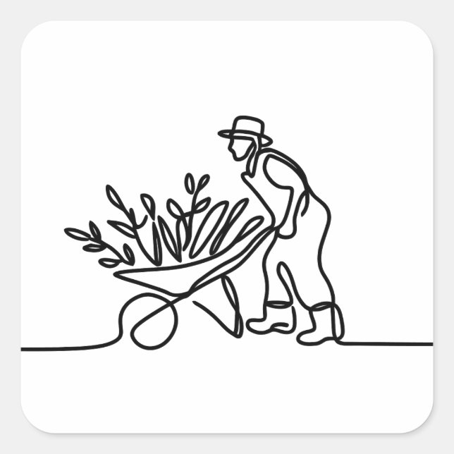 Adesivo Quadrado desenho de linha de um agricultor ou jardineiro (Frente)