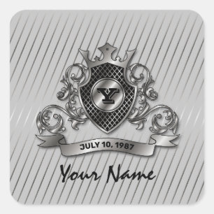 Adesivo Quadrado Desenho de Monograma Elegante Personalizado Prata