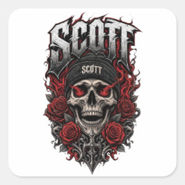 Adesivo Quadrado Desenho de Nome Personalizado Scott Gothic Skull