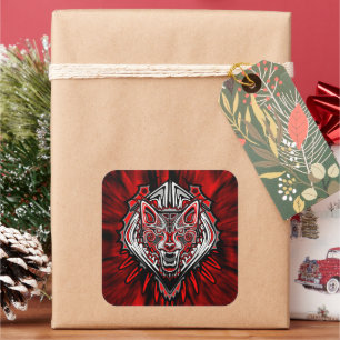 Adesivo Quadrado Desenho de Totem Tribal Haida de Lobo