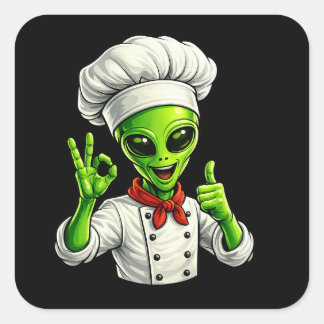 Adesivo Quadrado Desenho Divertido de Chef Alien Bonito Cozinheiro