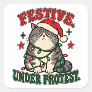 Adesivo Quadrado Desenho engraçado de Natal sob protesto