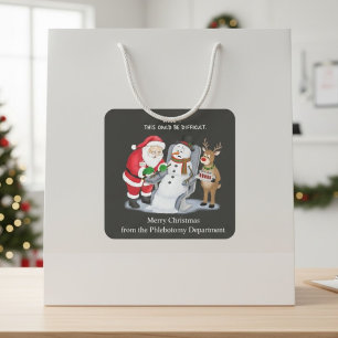 Adesivo Quadrado Desenho engraçado do Papai Noel fazendo coleta de