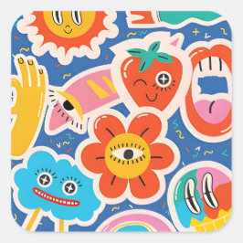 Adesivo Quadrado desenho engraçado do Stick