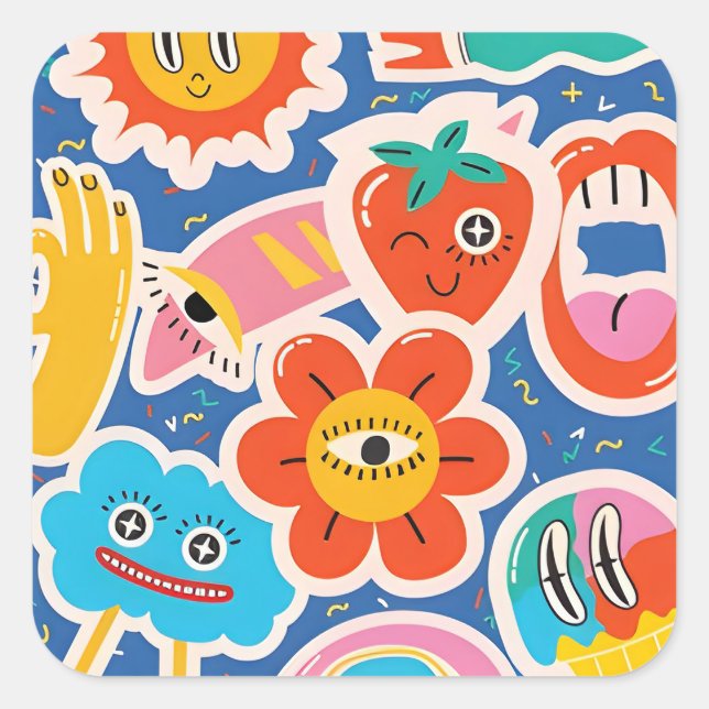 Adesivo Quadrado desenho engraçado do Stick (Frente)