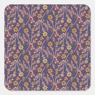 Adesivo Quadrado Desenho Floral Caprichoso com Vinhas em Fundo Roxo