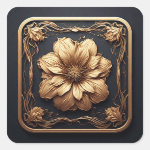 Adesivo Quadrado Desenho Floral Elegante Dourado 🌿✨ Botânica de Lu