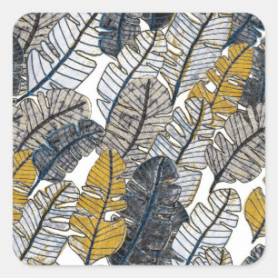 Adesivo Quadrado Desenho manual: Folhas tropicais